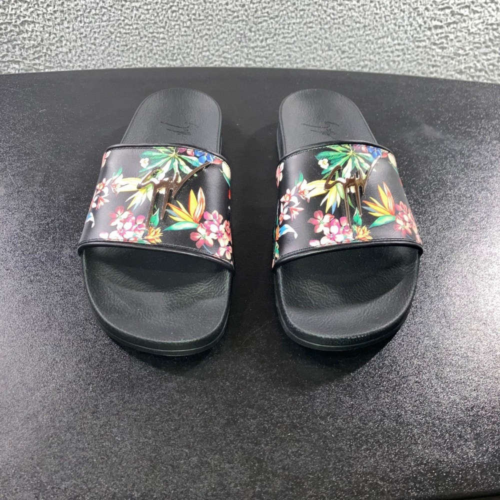 Giuseppe Zanotti Floral Print Slides Sandals Men 43 EU US 10 10.5 Black Designer